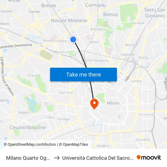 Milano Quarto Oggiaro to Università Cattolica Del Sacro Cuore map