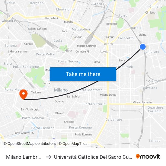 Milano Lambrate to Università Cattolica Del Sacro Cuore map
