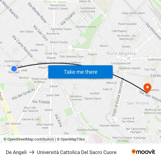 De Angeli to Università Cattolica Del Sacro Cuore map