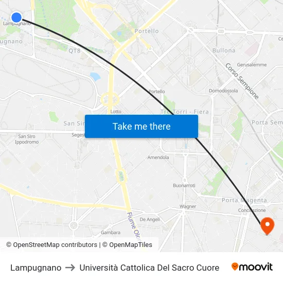 Lampugnano to Università Cattolica Del Sacro Cuore map