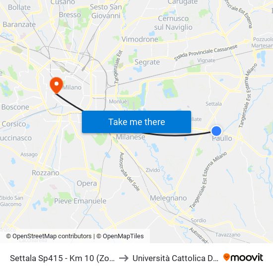 Settala Sp415 - Km 10 (Zona Commerciale) to Università Cattolica Del Sacro Cuore map