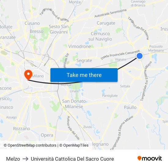 Melzo to Università Cattolica Del Sacro Cuore map