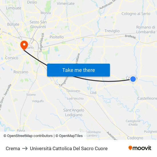 Crema to Università Cattolica Del Sacro Cuore map