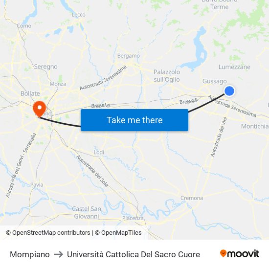 Mompiano to Università Cattolica Del Sacro Cuore map