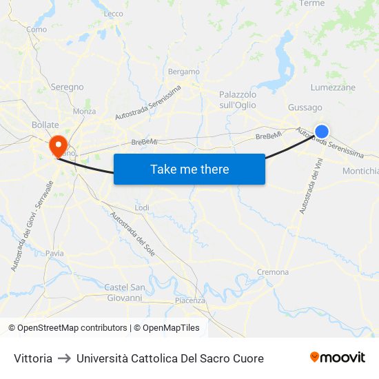 Vittoria to Università Cattolica Del Sacro Cuore map