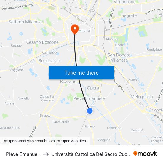 Pieve Emanuele to Università Cattolica Del Sacro Cuore map