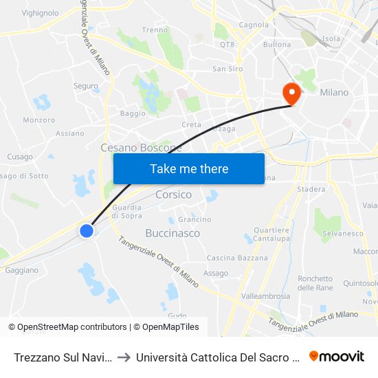 Trezzano Sul Naviglio to Università Cattolica Del Sacro Cuore map
