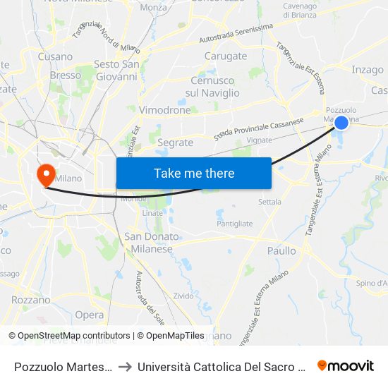 Pozzuolo Martesana to Università Cattolica Del Sacro Cuore map