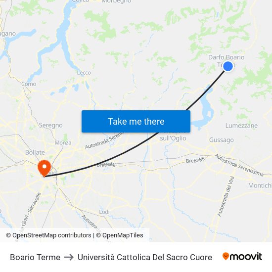 Boario Terme to Università Cattolica Del Sacro Cuore map