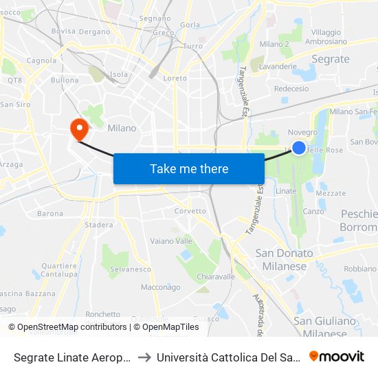 Segrate Linate Aeroporto M4 to Università Cattolica Del Sacro Cuore map