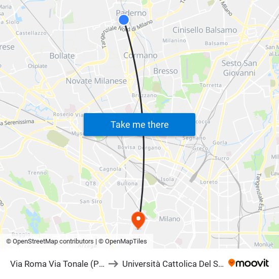 Via Roma Via Tonale (Paderno D.) to Università Cattolica Del Sacro Cuore map