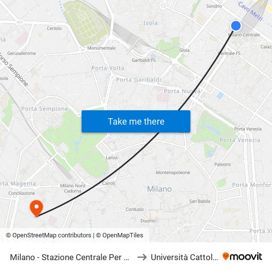 Milano - Stazione Centrale Per Malpensa (Salita In Via Sammartini) to Università Cattolica Del Sacro Cuore map