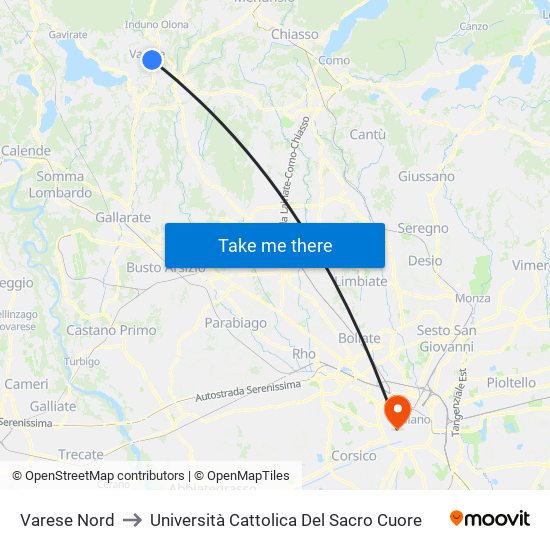 Varese Nord to Università Cattolica Del Sacro Cuore map