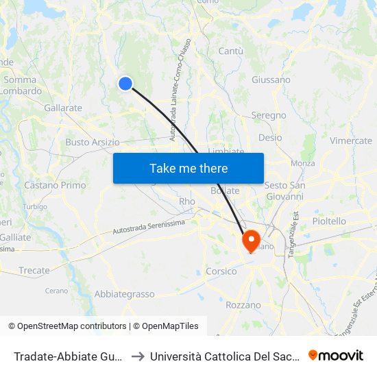 Tradate-Abbiate Guazzone to Università Cattolica Del Sacro Cuore map
