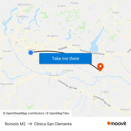 Romolo M2 to Clinica San Clemente map