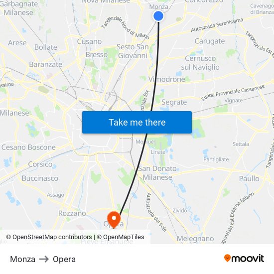 Monza to Opera map