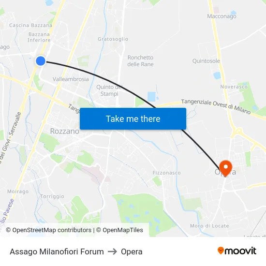 Assago Milanofiori Forum to Opera map
