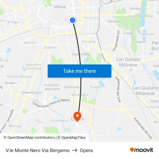Monte Nero Avenue Via Bergamo to Opera map