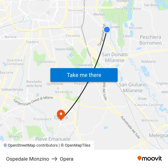 Ospedale Monzino to Opera map