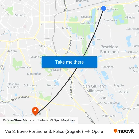 Via S. Bovio Portineria S. Felice (Segrate) to Opera map