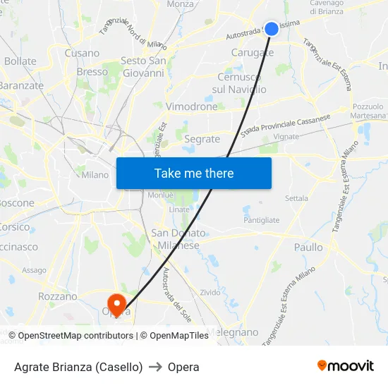 Agrate Brianza (Toll Gate) to Opera map