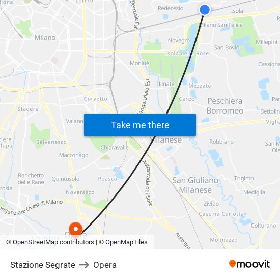 Stazione Segrate to Opera map