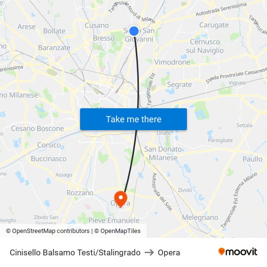 Cinisello Balsamo Testi/Stalingrado to Opera map