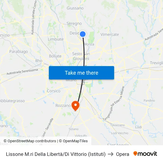 Lissone Freedom Martyrs/Di Vittorio (Institutes) to Opera map