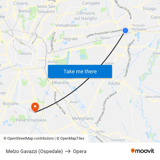 Melzo Gavazzi (Ospedale) to Opera map