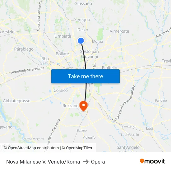 Nova Milanese Veneto/Roma Street to Opera map