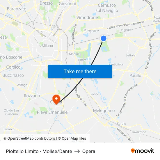 Pioltello Limito - Molise/Dante to Opera map