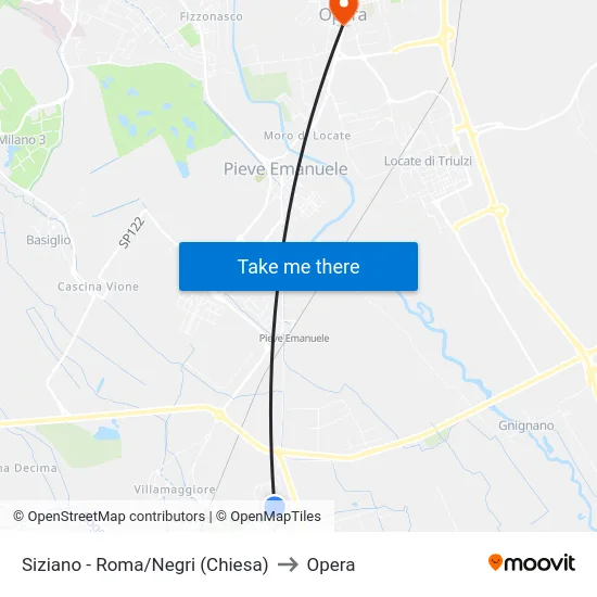 Siziano - Roma/Negri (Church) to Opera map