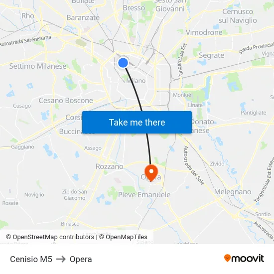 Cenisio M5 to Opera map