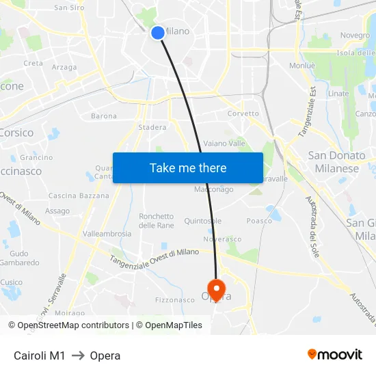 Cairoli M1 to Opera map