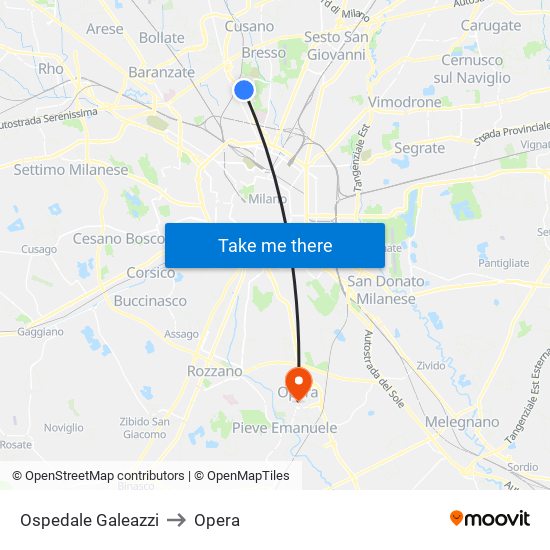 Ospedale Galeazzi to Opera map