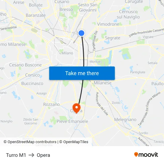 Turro M1 to Opera map