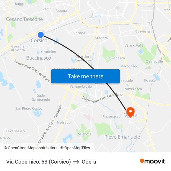 Via Copernico, 53 (Corsico) to Opera map