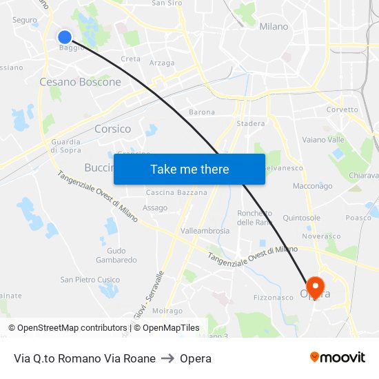 Via Q.to Romano Via Roane to Opera map