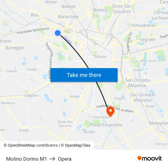 Molino Dorino M1 to Opera map