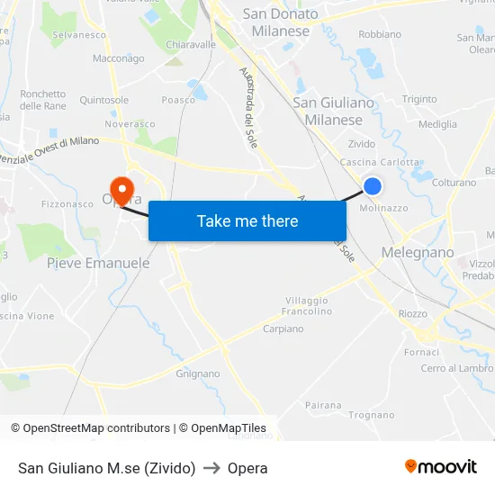 San Giuliano M.se (Zivido) to Opera map