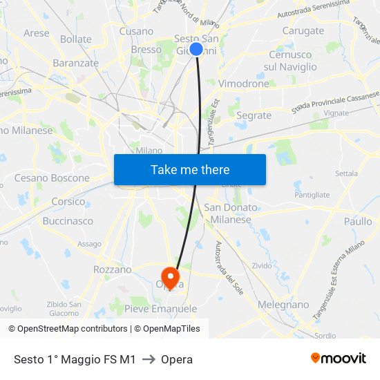 Sesto 1° Maggio FS M1 to Opera map