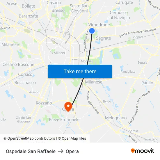 Ospedale San Raffaele to Opera map