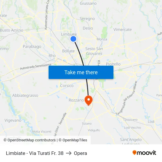 Limbiate - Turati Street Stop 38 to Opera map