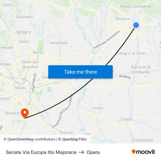 Seriate Europa 14 to Opera map