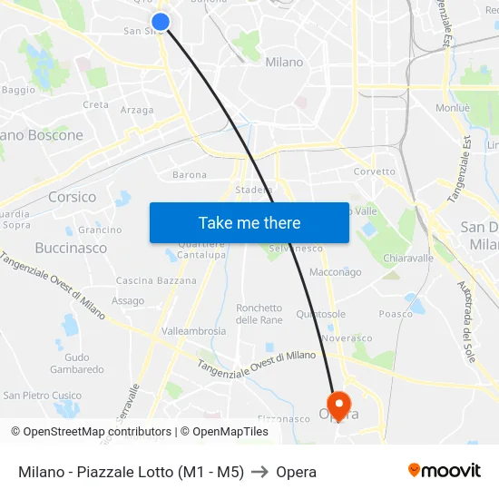 Milano - Piazzale Lotto (M1 - M5) to Opera map