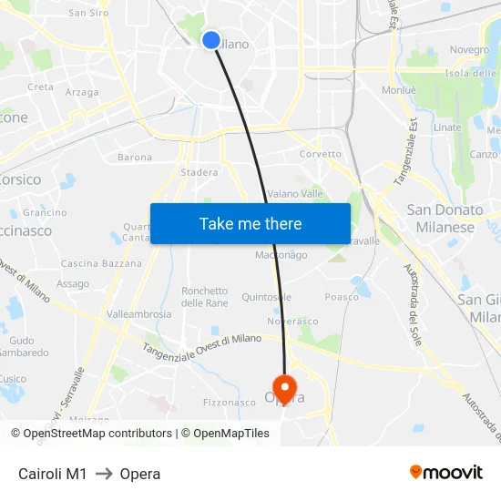 Cairoli M1 to Opera map