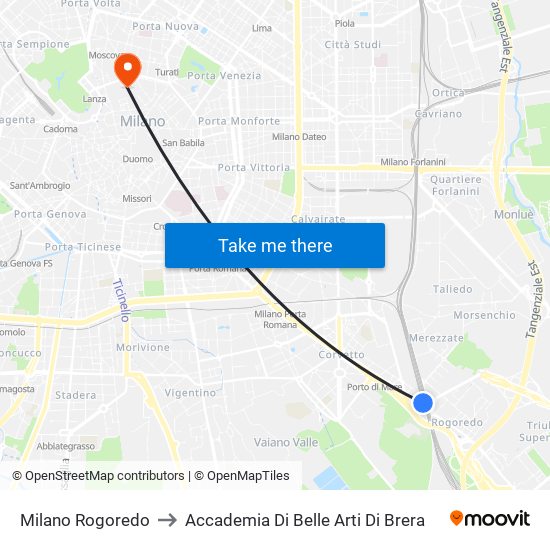 Milano Rogoredo to Accademia Di Belle Arti Di Brera map