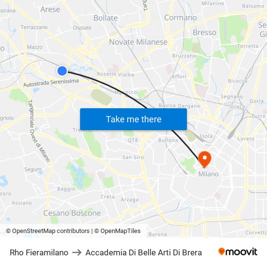 Rho Fieramilano to Accademia Di Belle Arti Di Brera map