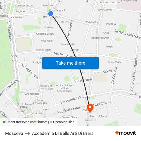 Moscova to Accademia Di Belle Arti Di Brera map