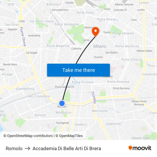 Romolo to Accademia Di Belle Arti Di Brera map